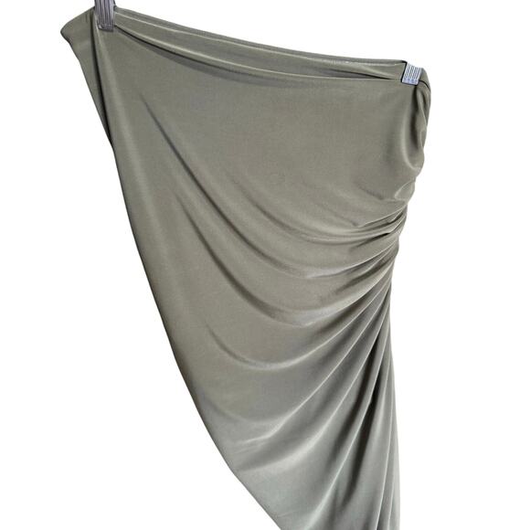 Norma Kamali Strapless Diana Ruched Dress Stretch Midi Olive Green Size XL - Picture 8 of 13